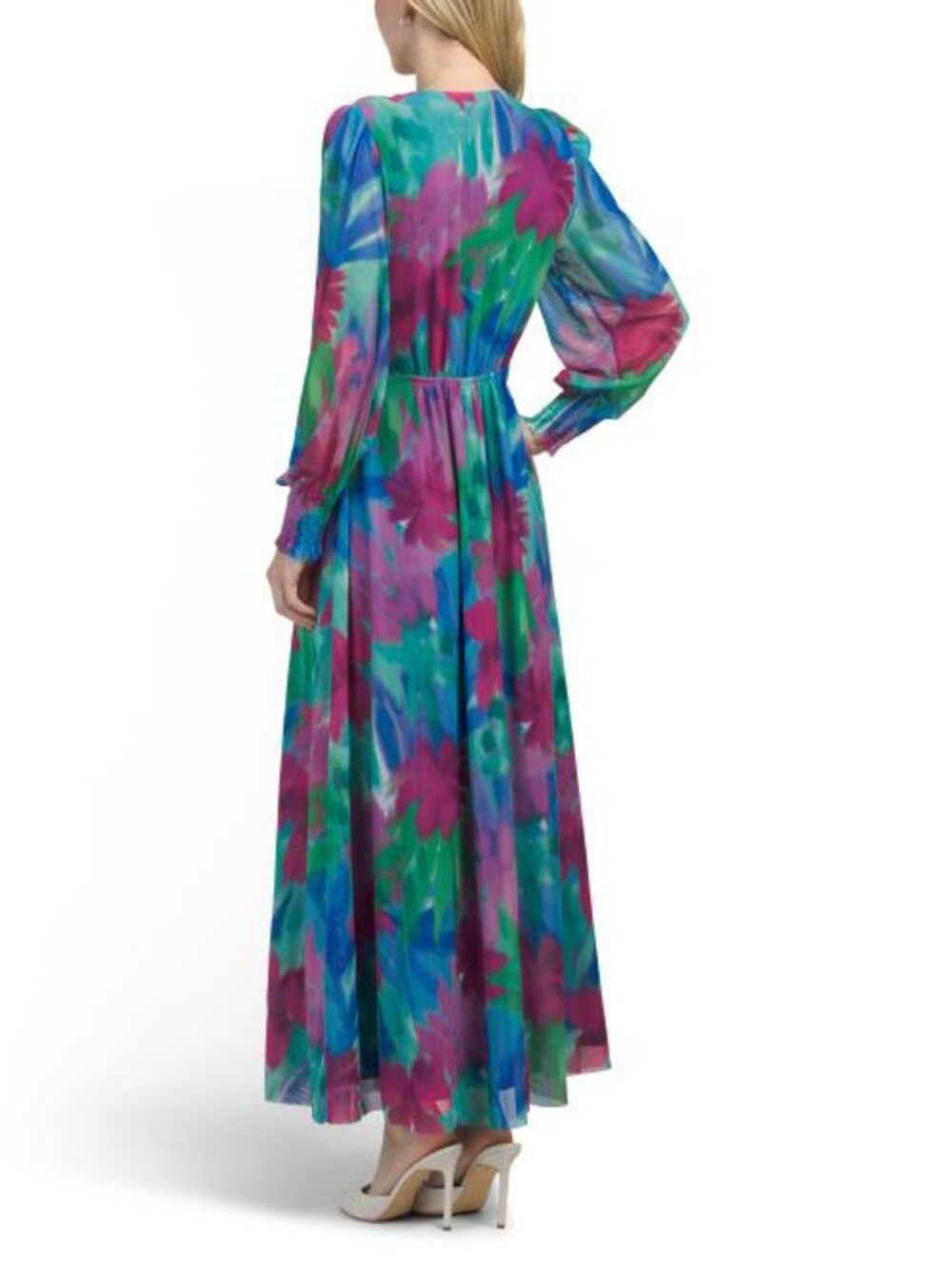 LONDON TIMES Shirred Surplice Faux Twist Bishop Sleeve Maxi Dress - Picture 2 of 6